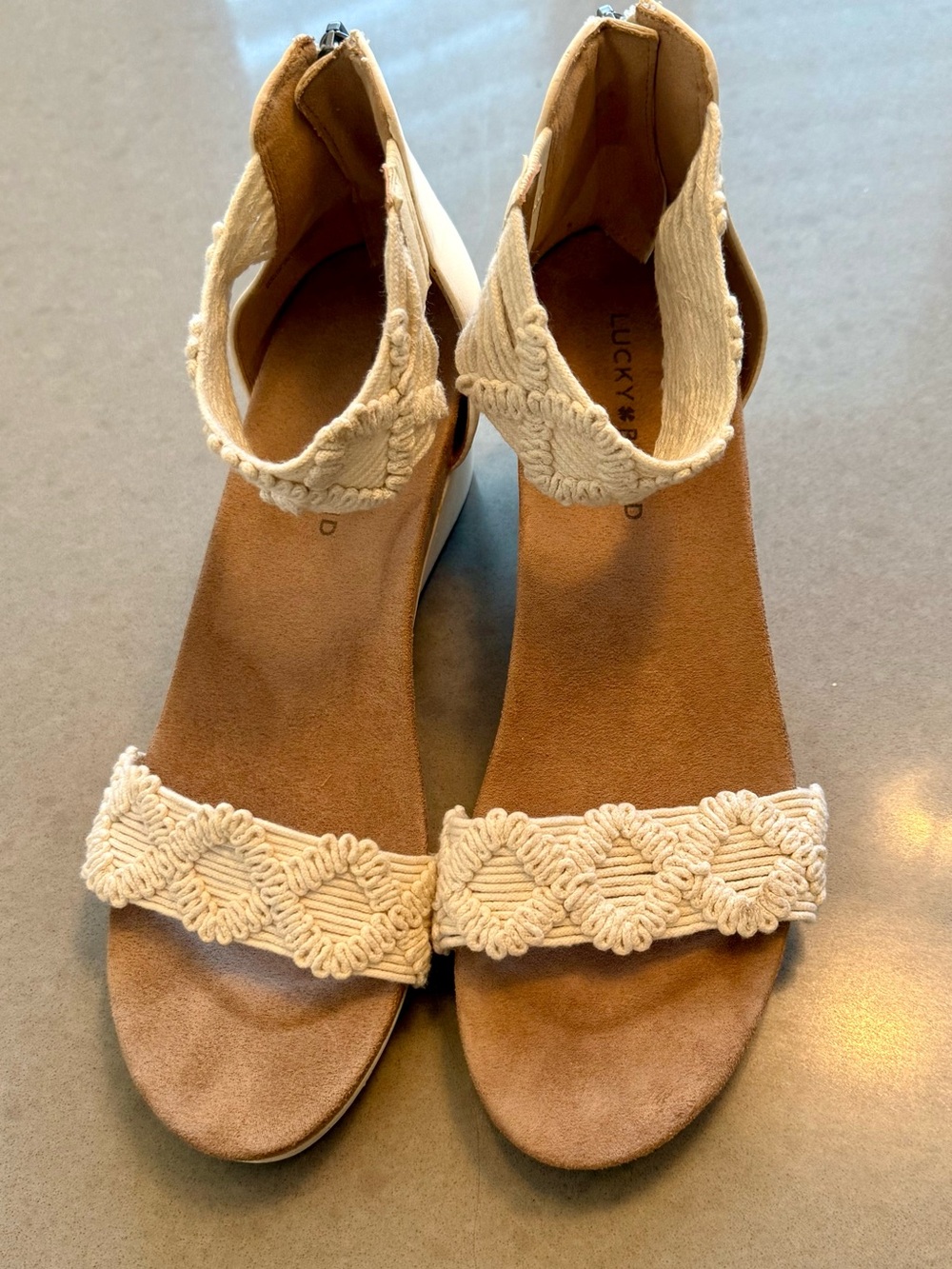 Lucky Brand Cream Macramé Ankle-Strap Sandals